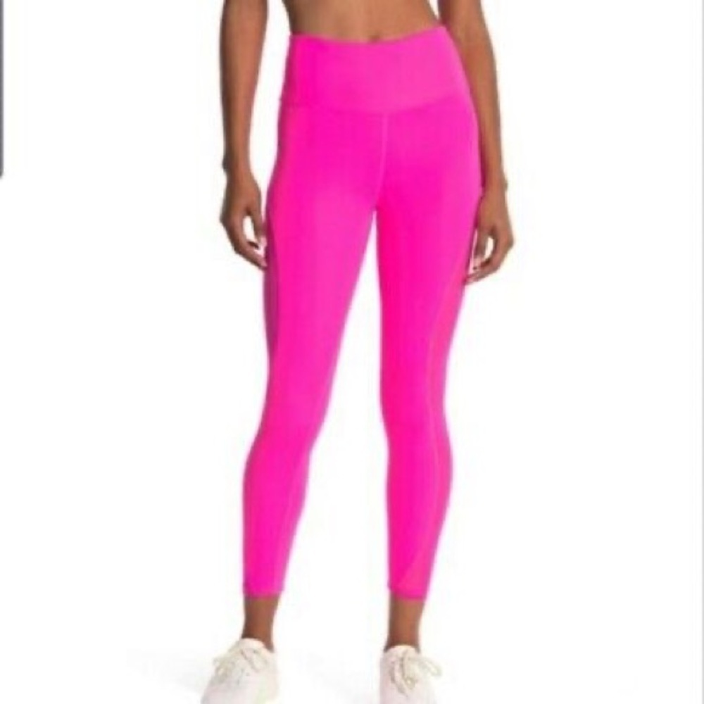 Good American Neon Bright Pink Mesh Detail 7/8 Leggings